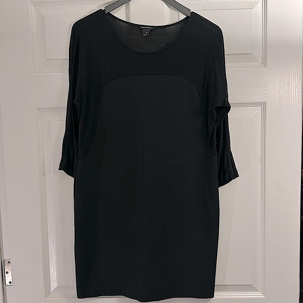 Club Monaco Black Mini Dress with Sheer 3/4 Sleeves